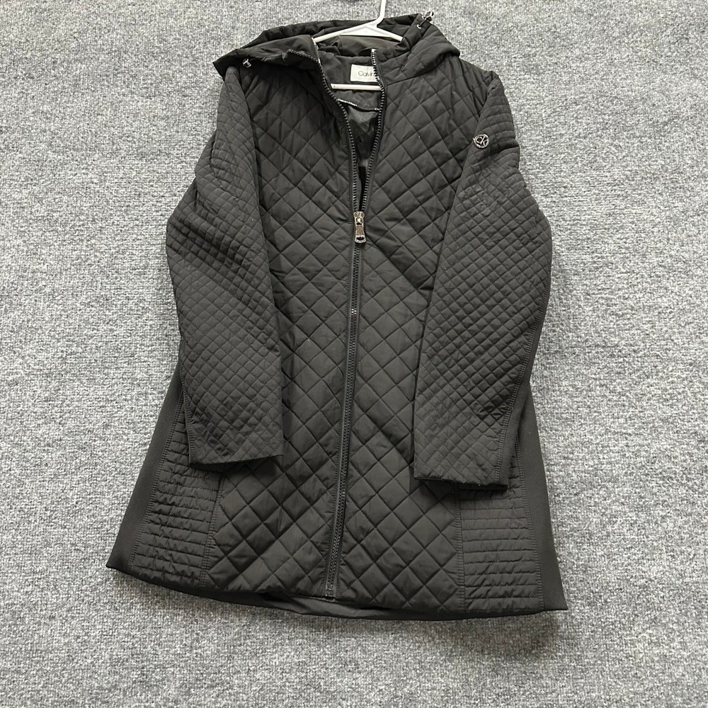 Calvin Klein Jacket Womens Size M Black Quilted Hooded Full Zip Lightweight Coat
